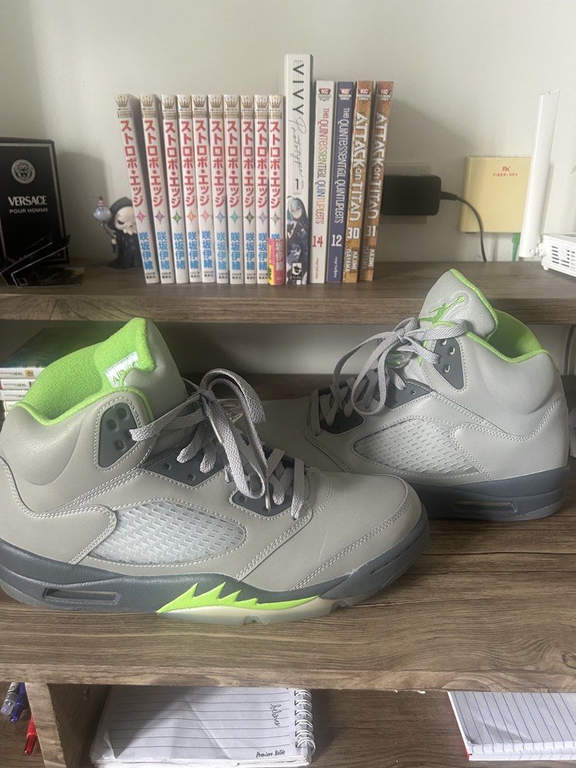 Selling Jordan 5 Green Bean (2022) (Category: Casual Shoes) located in Pasay City. Submitted by luizzzz710 (Listing ID 1454602776, Image 3). Description: - Used 4 Times - Size 12 US - Not Original Box (not able to bring it when i bought from US) - Have online receipt for proof of purchase to ensure that the product is not a fake Mode of Payment: GCash, Cash (only if meetup) Meetup: Vito Cruz Station, Makati, Other LRT 1 Stations, LRT 3 Stations (