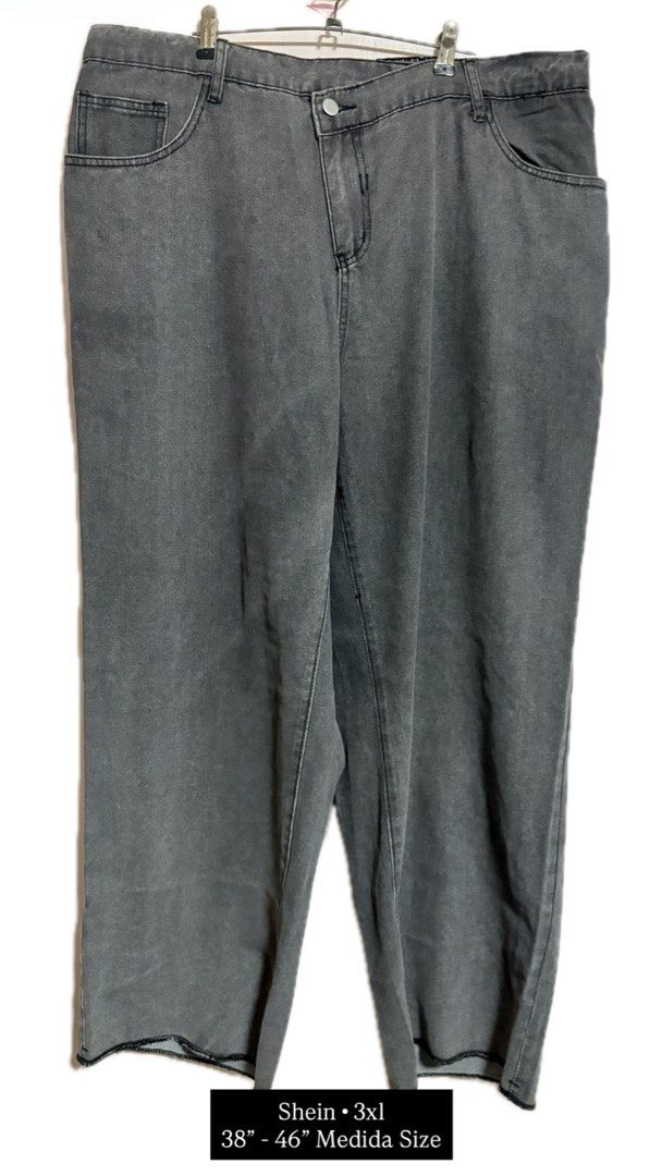 Shein Grey Washed Denim Jeans 3XL (Category: Jeans) located in Antipolo. Submitted by heynarraaa (Listing ID 1454570114, Image 1). Description: - Grey washed denim jeans from Shein - Size: 3XL - Fits waist: 38-46 inches - Cut: Straight leg - Detail: Raw hem - Closure: Button and zip - Pockets: Front and back - Style: Easy to pair for casual outfits.