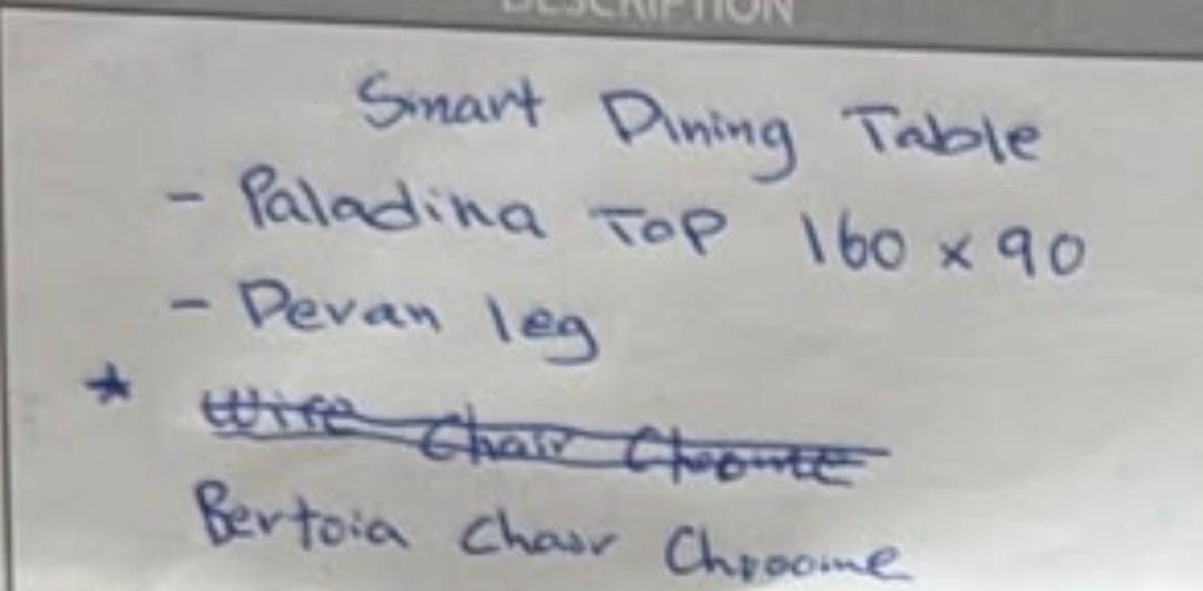 Smart Dining Table Set (Category: Other Kitchenware & Tableware) located in Petaling Jaya. Submitted by shikikanjoshustore (Listing ID 1454699782, Image 3). Description: Paladina Top 160x90 Devan Leg Pertoia Chair Chrome Cod Area Klang Valley Pm for more info.