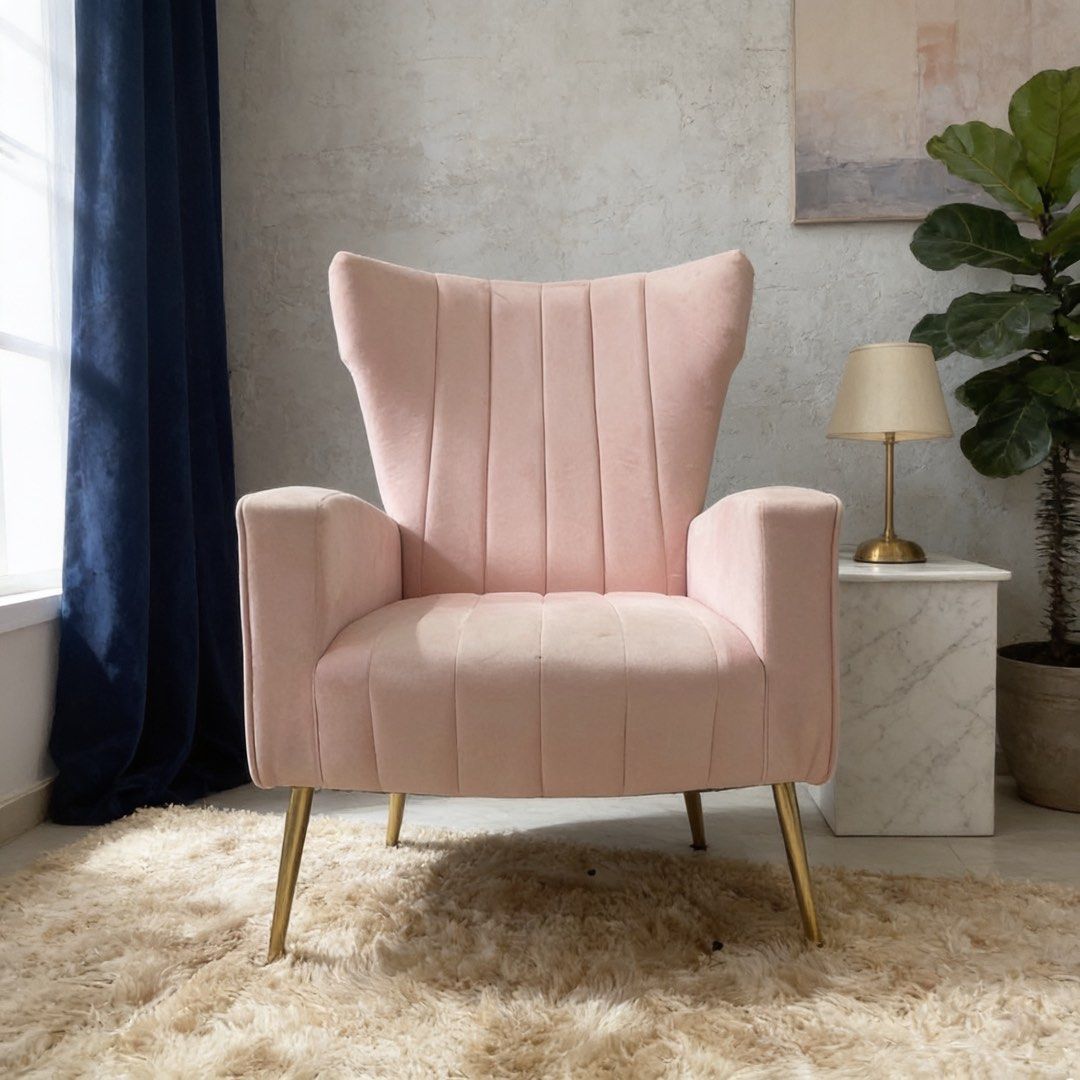 Sofa (Category: Sofas) located in Singapore. Submitted by shanns (Listing ID 1353590781, Image 3). Description: ✨Further Mark down price!!!! ✨ National Day Special!!! 🎉🎉 Upgrade your space with this beautiful backrest soft pink single armchair! Crafted with luxurious pink velvet and a sleek gold metal frame, this modern minimalist design adds a personal touch of elegance to any home.🏡 ✨Ideal for any living space – Perfect for a stylish and coz