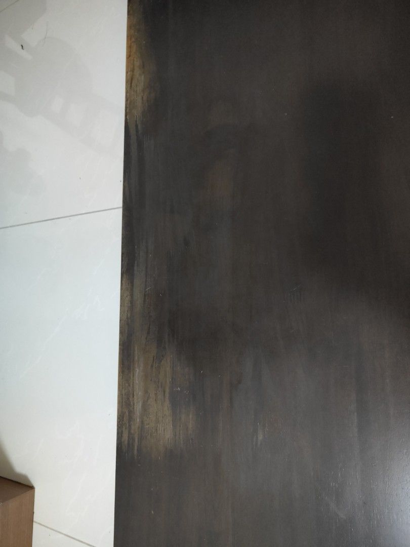Solid wood dining table (Category: Tables & Sets) located in Singapore. Submitted by tesla2000 (Listing ID 1454604193, Image 3). Description: - Solid wood dining table with dismantled legs - Sturdy construction with a nice finish - Features natural wood grain pattern - 150cm x 90cm. Height 74cm - Wood polish damaged to one side due to use as study table, can be easily re-polished - Buyer to self collect or arrange own collection service.