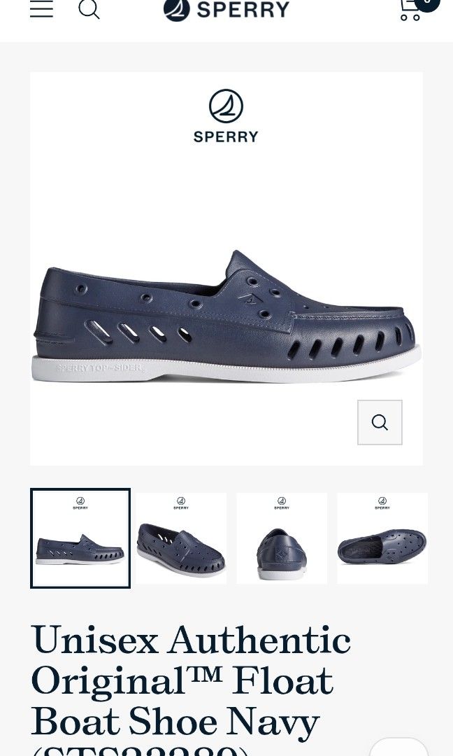 Sperry Unisex Authentic Boat Shoe Navy (Category: Shoe inserts) located in Masantol. Submitted by ag_declutter (Listing ID 1454697937, Image 2). Description: Original price 3095 below Srp super sale size is on the picture sticker Material: Lightweight, molded EVA upper and construction. Design Features: Features strategically placed "portholes" and "gills" along the side and top for quick water drainage and breathability. [1] Outsole: Non-marking
