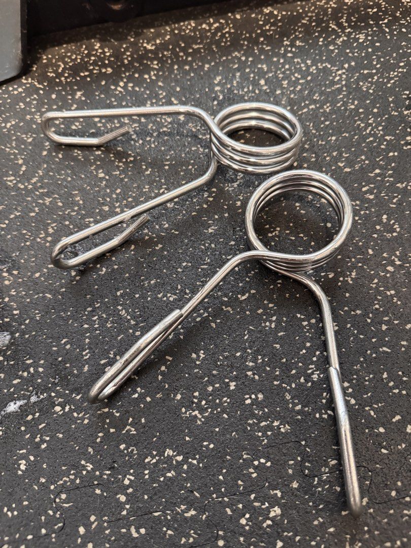 Spring Collars (Pair) Thicker (Category: Weights & Dumbbells) located in Singapore. Submitted by raekaybe (Listing ID 1454674032, Image 1). Description: $5 per piece Buy both for $8 Simple, sturdy and secure spring collars for Olympic barbells. Used but in good working condition with normal signs of wear. Perfect for keeping your weight plates securely in place during your workouts..