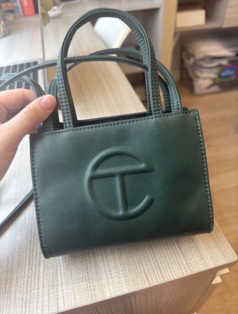 telfar small shopping bag dark olive (Category: Luxury Bags & Wallets) located in Cebu City. Submitted by plsbuymyclothes (Listing ID 1412292403, Image 2). Description: bought for 10,350 @eightmile.ph in ig slightly used rfs: declutterring .