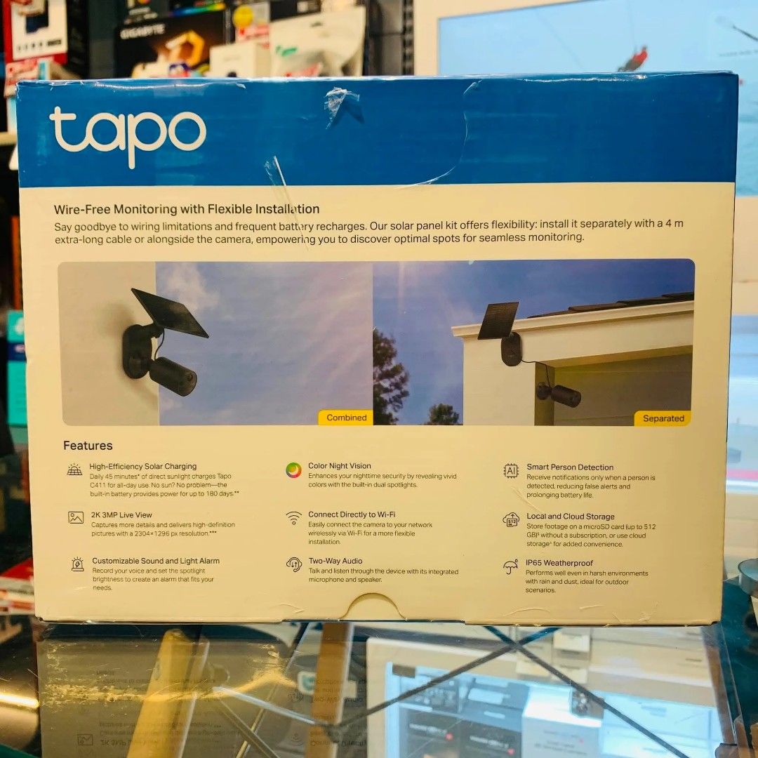 TP-Link Tapo C411 Kit 2K WiFi Solar Powered CCTV Security Camera Kit Black (Category: Security Systems & CCTV Cameras) located in Makati City. Submitted by slaccessoriesshop (Listing ID 1454592823, Image 3). Description: TP-Link Tapo C411 Kit 2K WiFi Solar Powered CCTV Security Camera Kit Black ✅ SAME DAY DELIVERY (within NCR and Cavite area) ✅ ORIGINAL / BRAND NEW/ SEALED ✅ We issue Sales Invoice (BIR registered) ✅ Open for Retail and Bulk Order