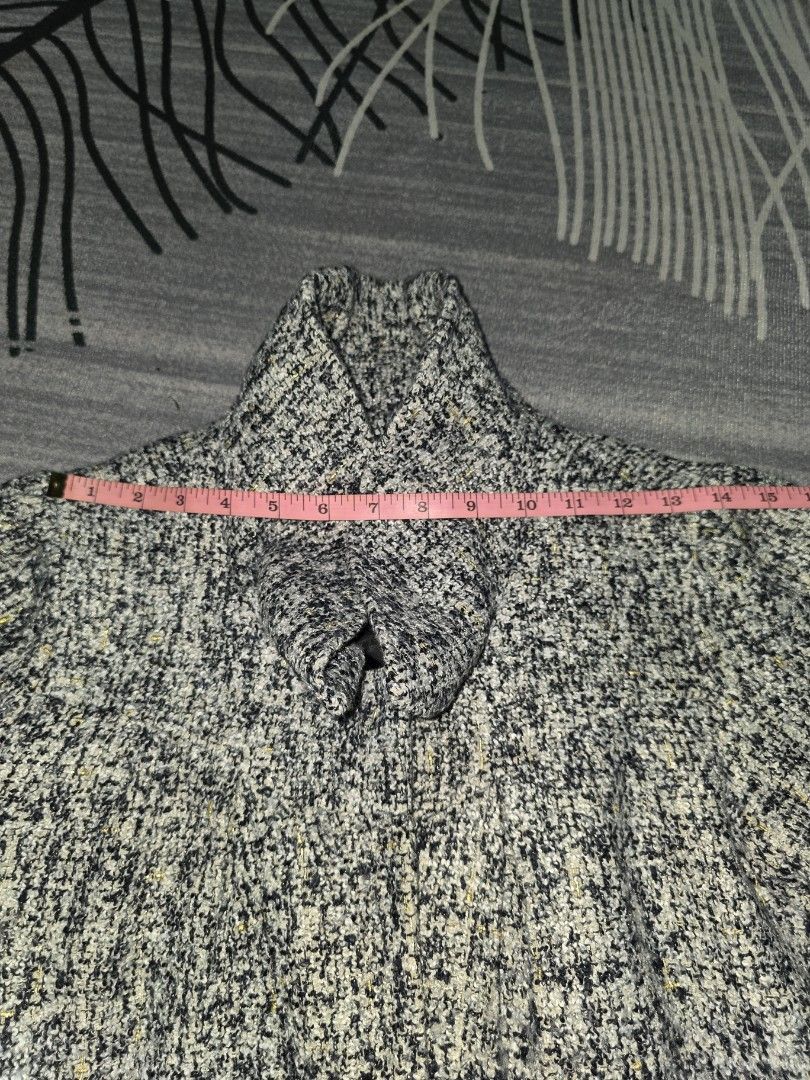 Tweed Jacket (Category: Coats, Jackets and Outerwear) located in Singapore. Submitted by fancy_thing (Listing ID 1454726513, Image 6). Description: - Classic tweed jacket - Features black, white, and gold flecks - Cropped style, ideal for layering - Approx. measurements: Chest 19 inches, Length 23 inches.