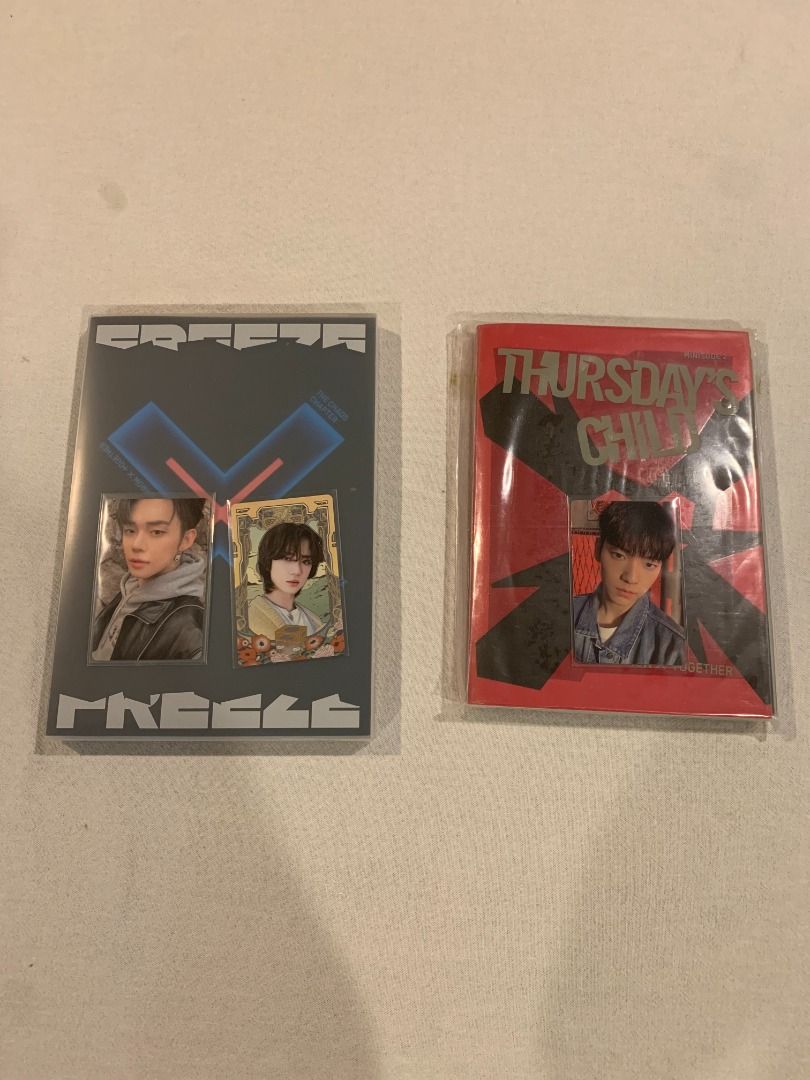 TXT FREEZE + Thursday’s Child Bundle w/ Yeonjun & Soobin PCs | Authentic | Pre-loved (Category: K-Wave Merchandise) located in Paranaque City. Submitted by juliusd23 (Listing ID 1454700568, Image 1). Description: 💙 TXT ALBUM BUNDLE 💙 Perfect for MOAs, TXT collectors & member-biased fans! 🫶 ✨ 2 Official TXT Albums in 1 Bundle: 📀 The Chaos Chapter: FREEZE 💙 Includes Yeonjun Photocard 📀 minisode 2: Thursday’s Child 🤍 Includes Soobin Photocard