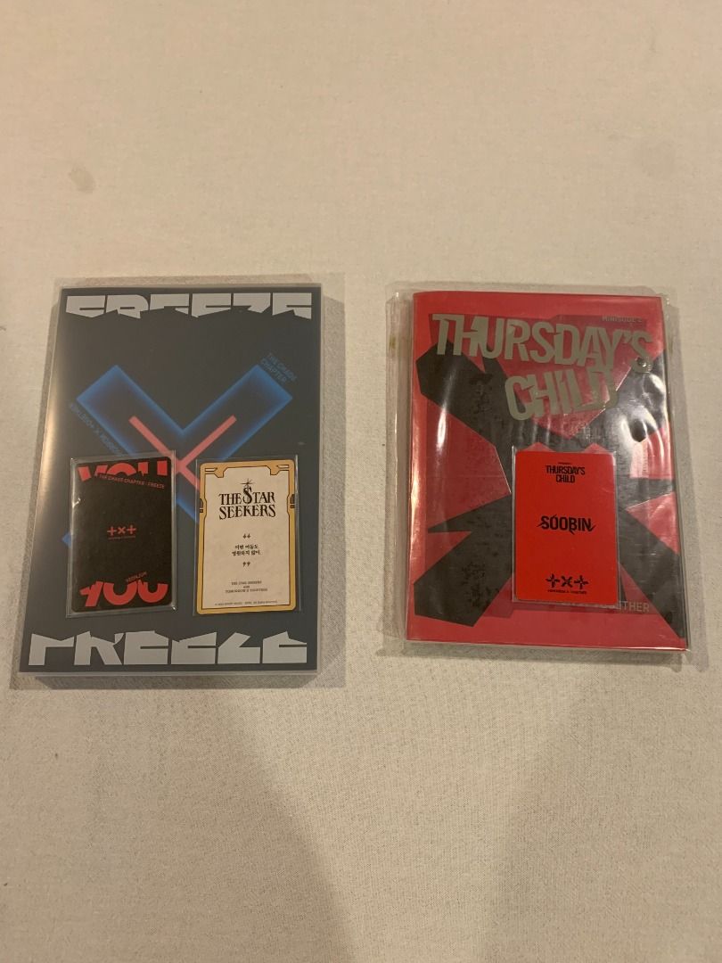 TXT FREEZE + Thursday’s Child Bundle w/ Yeonjun & Soobin PCs | Authentic | Pre-loved (Category: K-Wave Merchandise) located in Paranaque City. Submitted by juliusd23 (Listing ID 1454700568, Image 2). Description: 💙 TXT ALBUM BUNDLE 💙 Perfect for MOAs, TXT collectors & member-biased fans! 🫶 ✨ 2 Official TXT Albums in 1 Bundle: 📀 The Chaos Chapter: FREEZE 💙 Includes Yeonjun Photocard 📀 minisode 2: Thursday’s Child 🤍 Includes Soobin Photocard