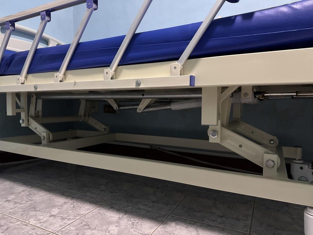Used Hospital Bed and overbed table (Category: Bed Frames & Mattresses) located in Las Pinas. Submitted by everythingauthentic. (Listing ID 1454605381, Image 3). Description: 1 Set 3 Cranks Hospital Bed 1 unit Overbed Table Adjustable Used for 3 months only Bought for 22k but only selling for 15k bundle.