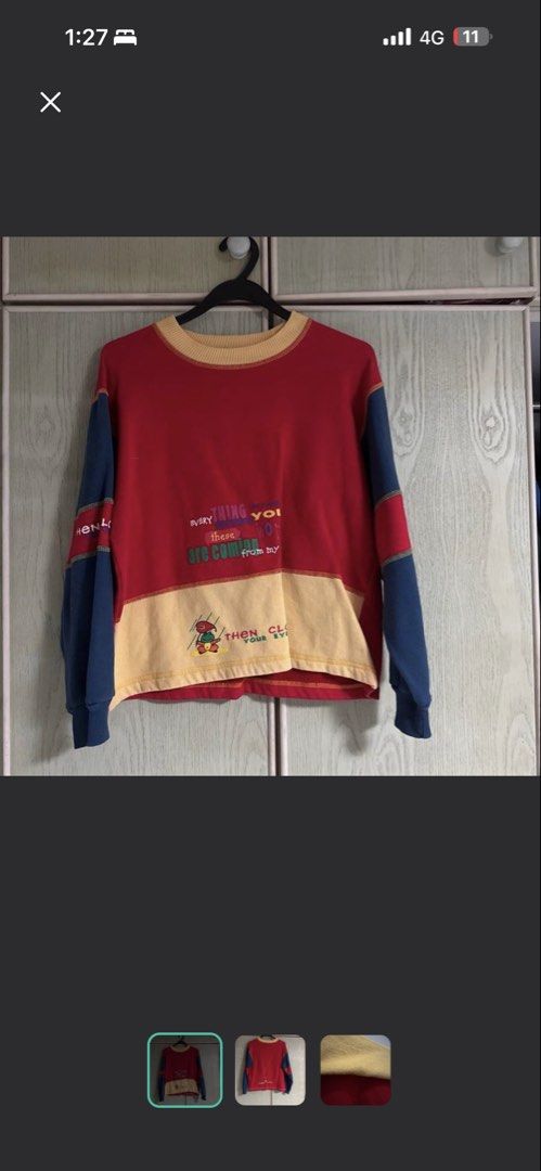 Vintage patchwork pullover (Category: Longsleeves) located in Singapore. Submitted by blushbunnydoll (Listing ID 1454603911, Image 1). Description: Oversized fit .