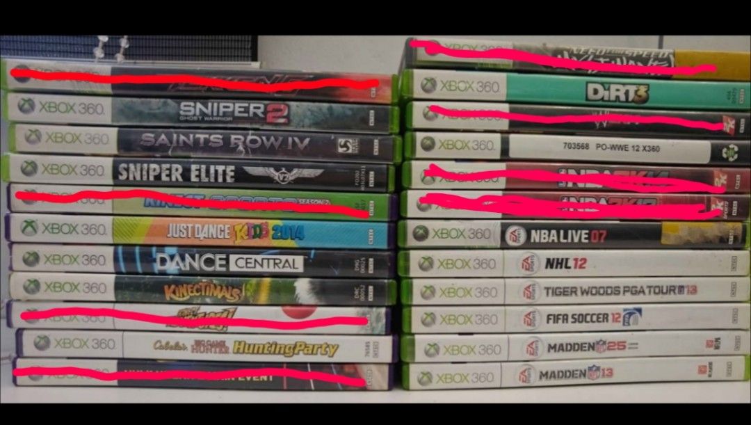Xbox 360 Games Bundle - Sports, Racing, Fighting, Dance (Category: Xbox) located in Taguig. Submitted by carl_bosing23 (Listing ID 1447708659, Image 1). Description: - Xbox 360 Games Collection - Sports Titles: NBA 2K14, Madden 25, FIFA Soccer 12 - Racing Games: Dirt 3, Need for Speed - Fighting Games: Tekken 6, WWE 2K14 - Dance Games: Just Dance 2014, Dance Central - some more others (see photos) - All discs are in their original cases Taguig Ci
