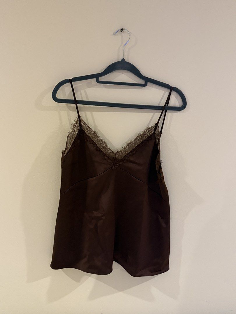 Zara Satin Lace Camisole (Category: Blouses) located in Muntinlupa City. Submitted by sabnava (Listing ID 1454738448, Image 1). Description: - Chocolate brown - Worn once only - No flaws, in perfect condition! - Fits M-L .