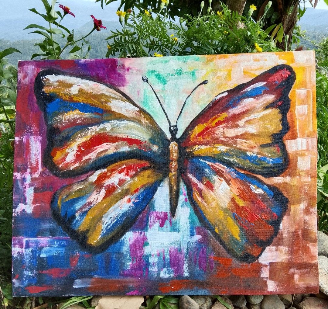 #009 Butterfly Painting (Category: Art & Prints) located in Manila. Submitted by alarts (Listing ID 1458940694, Image 1). Description: Materials: Acrylic paint on Stretched canvas Size: 22 x 28 inches.