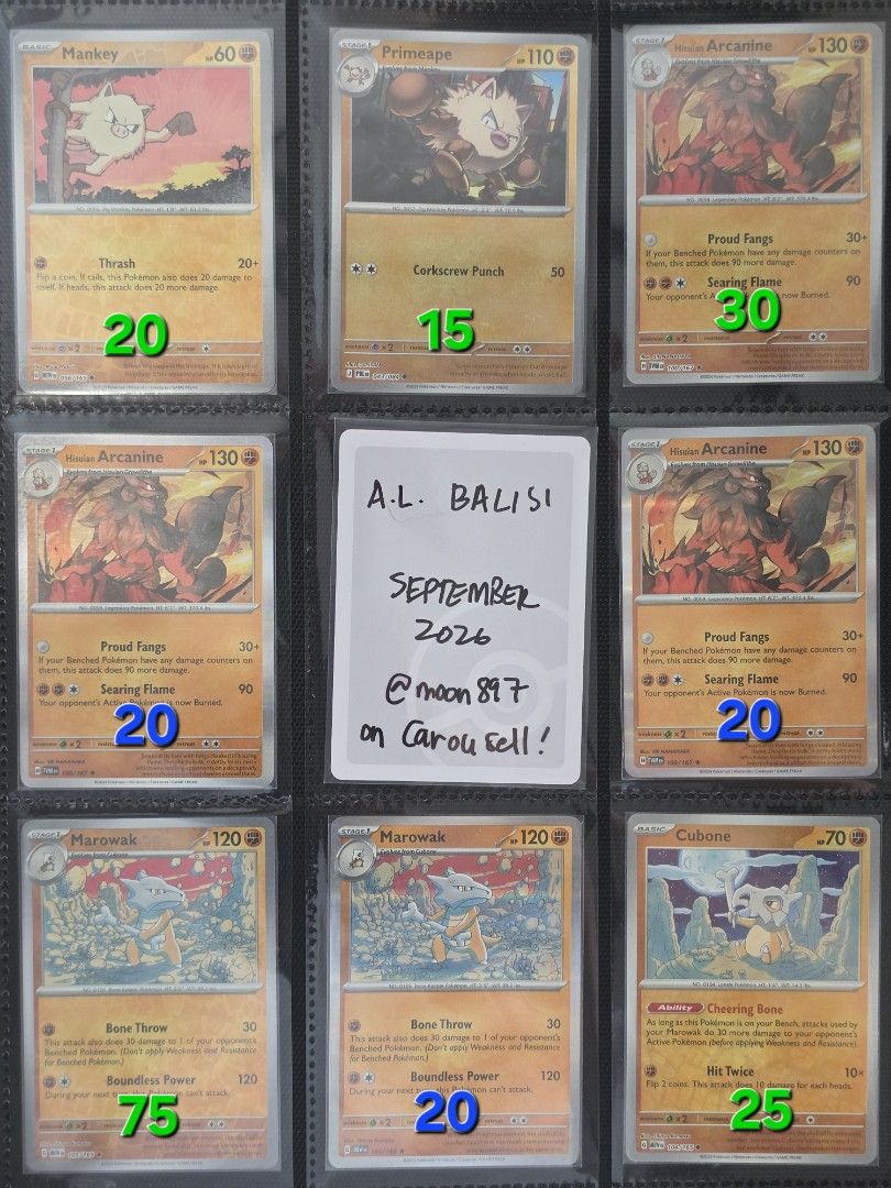 1st Gen Pokemon Cards (Category: Raw Singles) located in Quezon City. Submitted by moon897 (Listing ID 1458909538, Image 3). Description: 1st Gen / Kanto Region Pokemon Cards 🟡 Normal 🔵 Holofoil 🟢 Reverse Holofoil 🌟Includes popular cards like Zapdos, Snorlax, Raichu, Dragonair, Marowak, and others. *Prices are clearly marked on each image. - Feel free to send a message for more information or request back photo of cards ❗️ Interested in bundl
