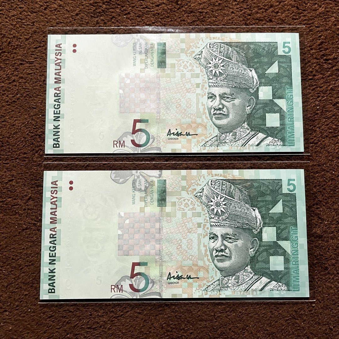 5 ringgit AA prefix unc (Category: Currency) located in Kamunting. Submitted by zulkifli1879651 (Listing ID 1458945728, Image 1). Description: AA prefix unc running number 2 pcs rm70.