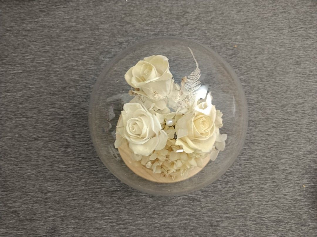 永生花玻璃罩白玫瑰花材俯視實拍