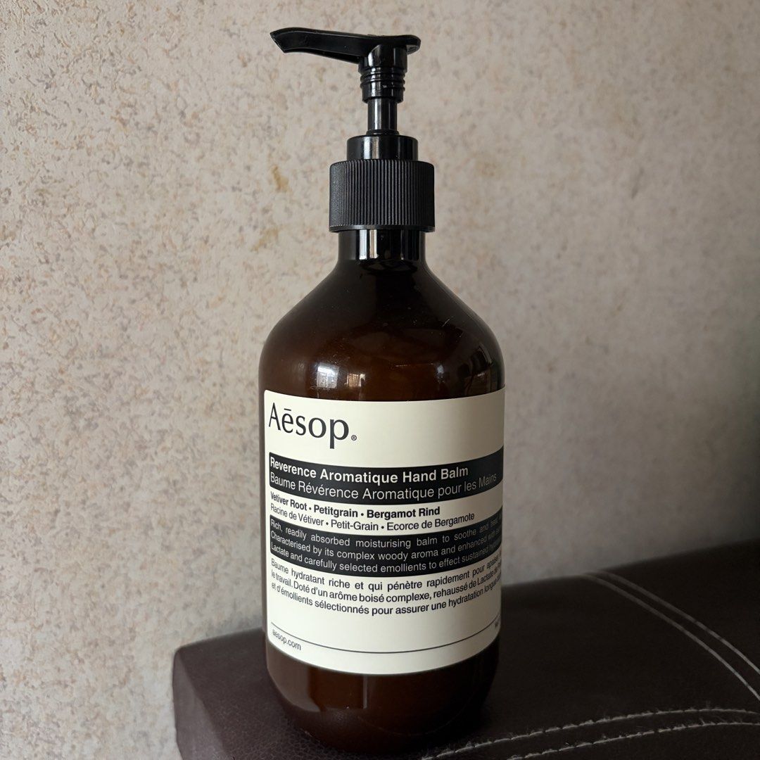 Aesop Reverence Aromatique Hand Balm 500ml (Category: Hands & Nails) located in Bulacan. Submitted by puzzles_piece (Listing ID 1458946097, Image 1). Description: Pumped thrice only Rfs: scent is not for me 📍Bulacan 🚚 J&T/ Lalamove (if lalamove c/o buyer) 💵 Gcash .