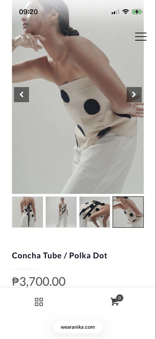 Anika Concha Tube / Polka Dot Top (Category: Others Tops) located in Quezon City. Submitted by kittytangco (Listing ID 1458899127, Image 3). Description: - Cream colored tube top - Black polka dot pattern - Tie-back closure with ribbon details - Unique side button accent - Perfect for a statement outfit - RFS: not my size anymore.