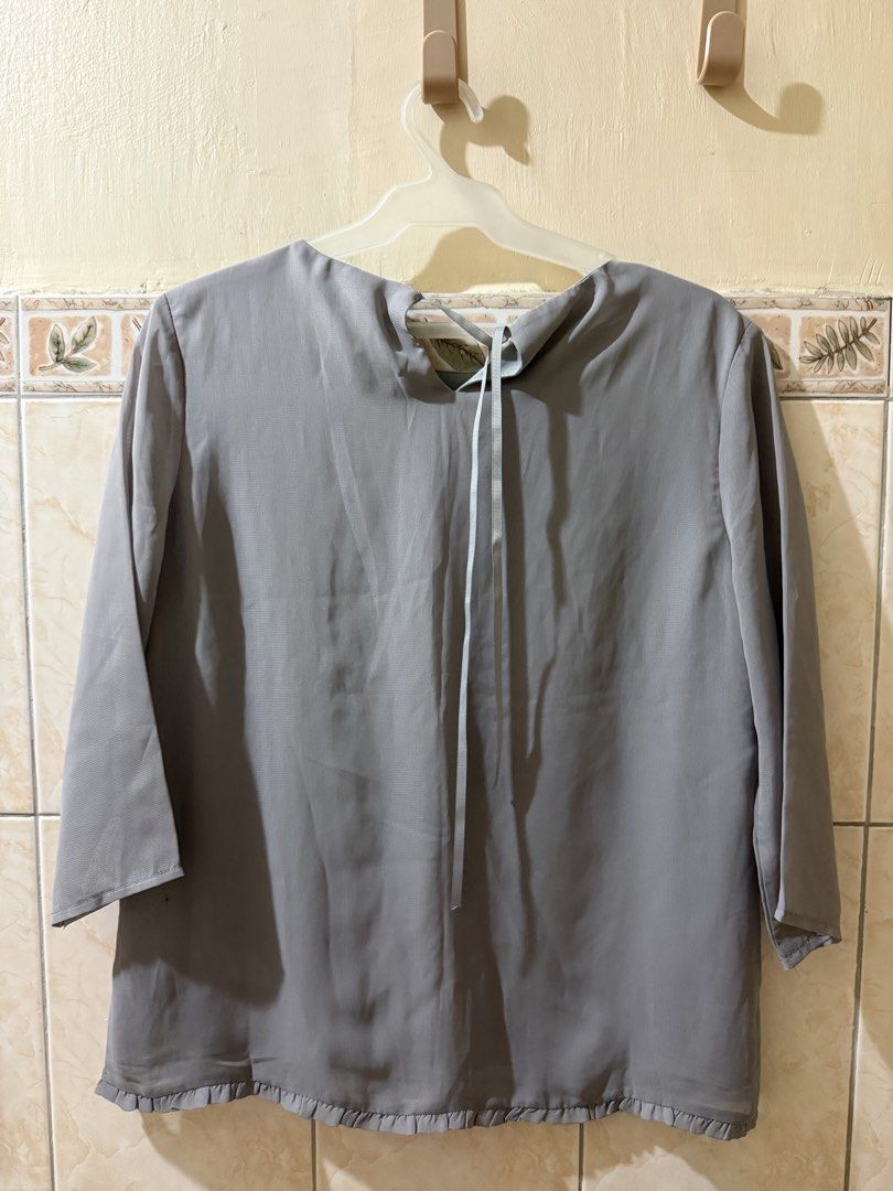BRAND NEW Apple & Eve Gray Celestial Constellation Mesh Blouse Medium (Category: Blouses) located in Manila. Submitted by fashfab (Listing ID 1458904910, Image 2). Description: - Gray mesh blouse - Features celestial constellation embroidery - 3/4 sleeves - Ruffled hem - Tie detail at the back - Brand new with original tag attached - Original price: P1499.75.