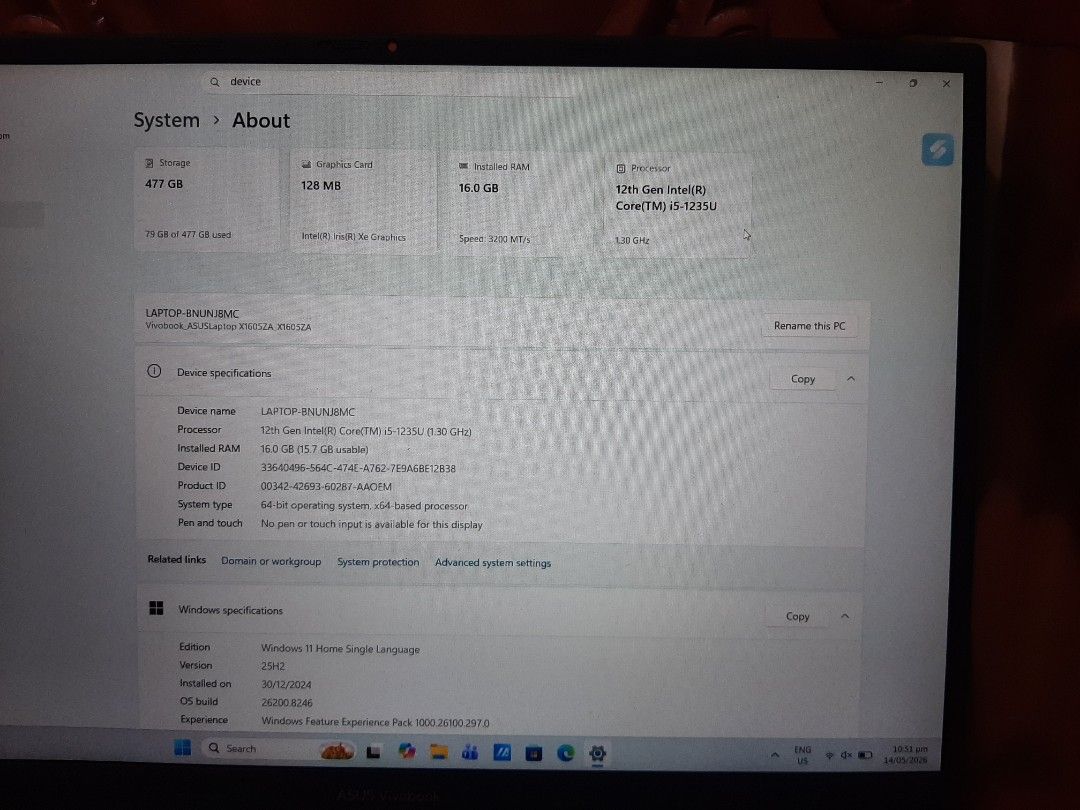 Asus Vivobook 16 x1605va (Category: Laptops & Notebooks) located in Manila. Submitted by itshazelh. (Listing ID 1458942318, Image 3). Description: 💻 ASUS Vivobook 16 X1605VA — FOR SALE Barely Used / Like New Condition Selling my ASUS Vivobook 16 X1605VA. Hindi nasagad gamitin and very well-maintained. Perfect for school, work, office tasks, browsing, editing, and everyday use. Specs: • Intel Core i5 • 16GB RAM • 512GB SSD • 16-inch Full HD Displ