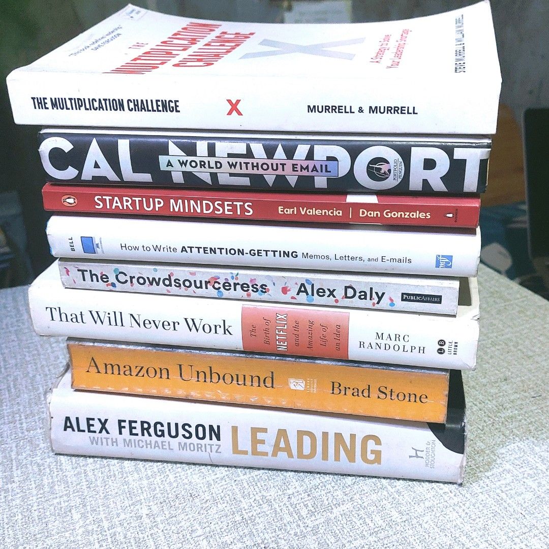 Authentic Business Books for sale! (Category: Announcements) located in Manila. Submitted by booktok_ph (Listing ID 1458939409, Image 2). Description: Pricelist: • Leading (Hardcover) — ₱300 • Amazon Unbound (Paperback) — ₱350 • That Will Never Work (Hardcover) — ₱400 • How to Write Attention-Getting Memos, Letters & E-mails (Hardcover) — ₱300 • Startup Mindsets (Paperback) — ₱350 • A World Without Email (Hardcover) — ₱350 • The Multiplication Ch