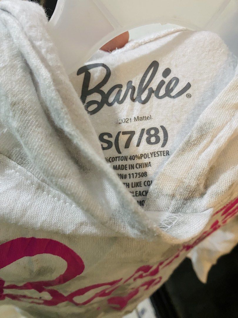 Barbie Hoodie Size S (7/8) (Category: Babies & Kids Fashion) located in Rizal. Submitted by ylecxer (Listing ID 1458947076, Image 2). Description: Authentic Barbie Brand Size 7-8 in tag.