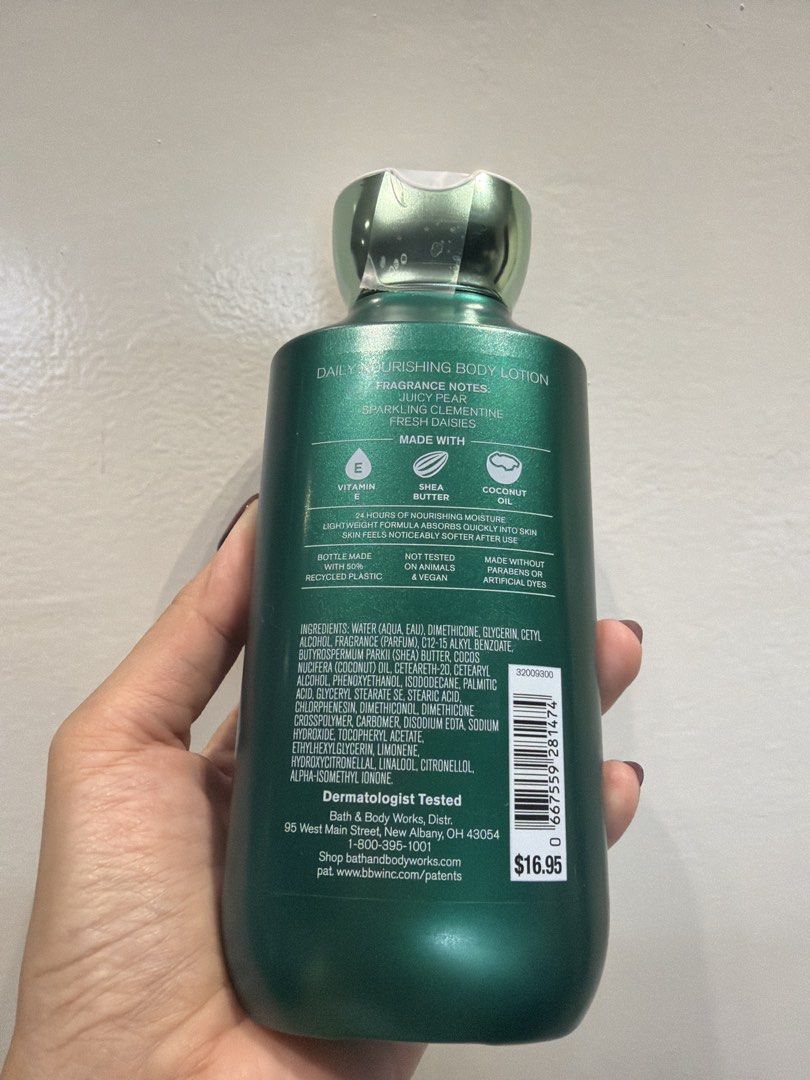 Bath & Body Works Gingham Fresh Body Lotion 8oz (Category: Body Care) located in Makati City. Submitted by closetone (Listing ID 1459015425, Image 2). Description: - Brand: Bath & Body Works - Scent: Gingham Fresh (Sparkling Pear, Clementine, Fresh Daisy) - Benefit: 24-hour moisture - Key Ingredients: Shea Butter, Coconut Oil - Formula: Lightweight, absorbs quickly - Sustainability: Bottle made with recycled plastic.