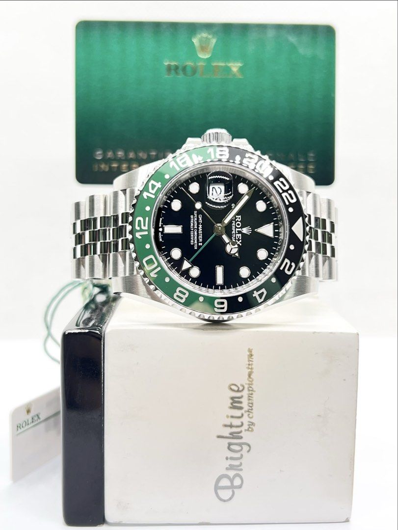 Brand New Rolex Oyster Gmt Master II 126720VTNR “Sprite” Black Dial Automatic Steel Casing Bracelet ( Aug 26 ) (Category: Watches) located in Singapore. Submitted by brightime (Listing ID 1458966287, Image 2). Description: Brand New Rolex Oyster Gmt Master II 126720VTNR “Sprite” Black Dial Automatic Steel Casing Bracelet ( Aug 26 ) ** Brand New ** ** Stickers Removed By AD ** Model : 126720VTNR Also known as : Oyster Gmt Master II “Sprite” Case s