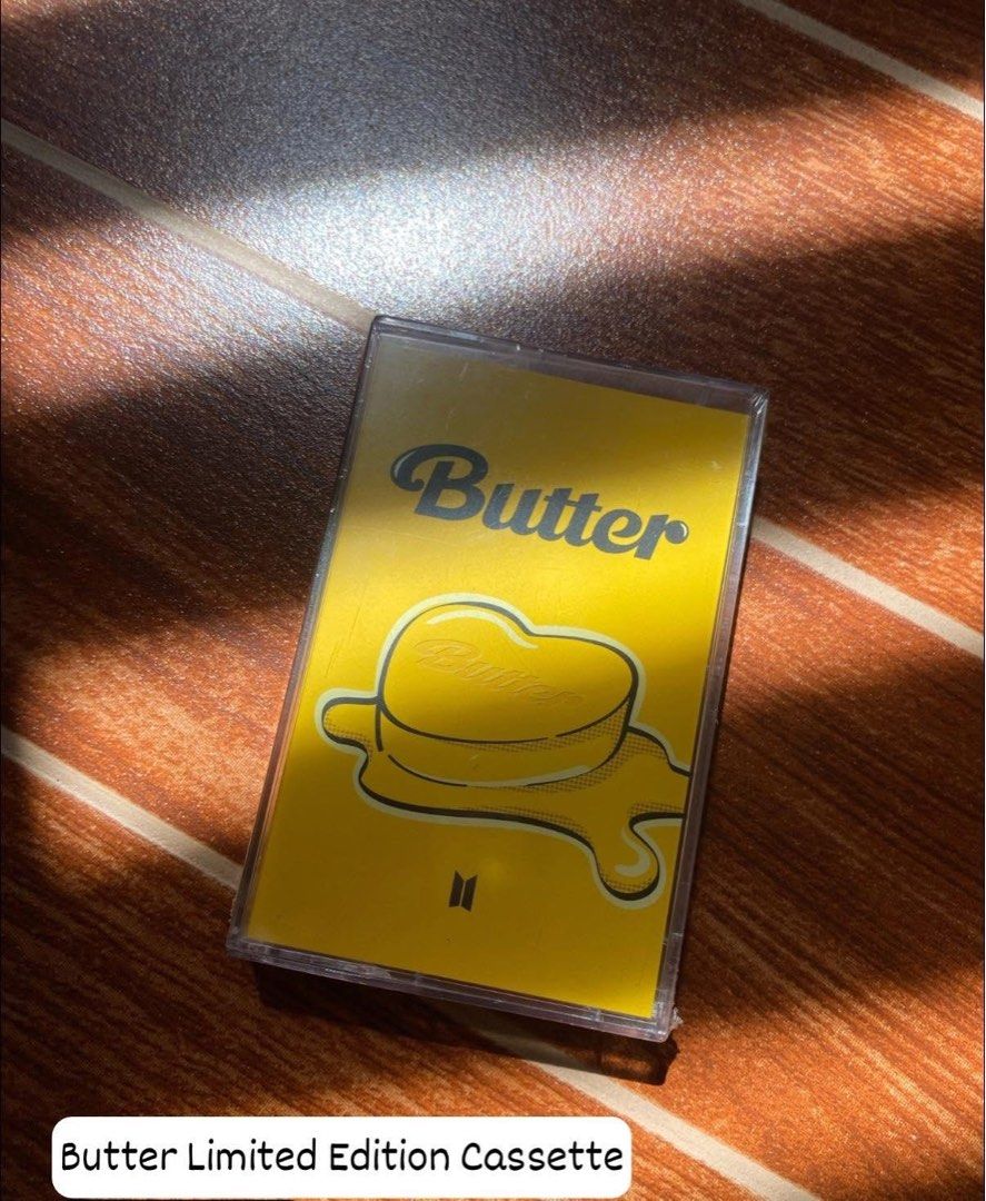 BTS Butter Limited Edition Cassette (Category: CDs & DVDs) located in Caloocan City. Submitted by annabethh_029 (Listing ID 1458901902, Image 1). Description: - Limited edition BTS Butter cassette - Features iconic yellow design - Includes butter heart graphic - Essential collectible for ARMY members.