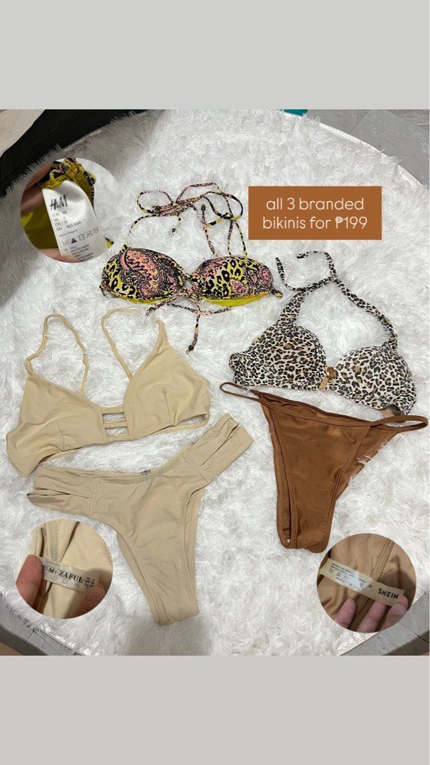 TAKE ALL FOR ₱499 swimsuit bundle all branded (Category: Bikinis & Swimsuits) located in Cavite. Submitted by chaurrisa_preloved (Listing ID 1459012059, Image 3). Description: Shein, Zaful, H&M Bikini swimsuit bundle 📍Dasmariñas, Cavite 📌the stains are washable, nastuck na kasi sila 📌size S-M - price depends per bundle or item ✨ overall total of items ₱958- but giving it all away fpr ₱600 na lang ✨ - Includes: Purple strapless bandeau top & bo