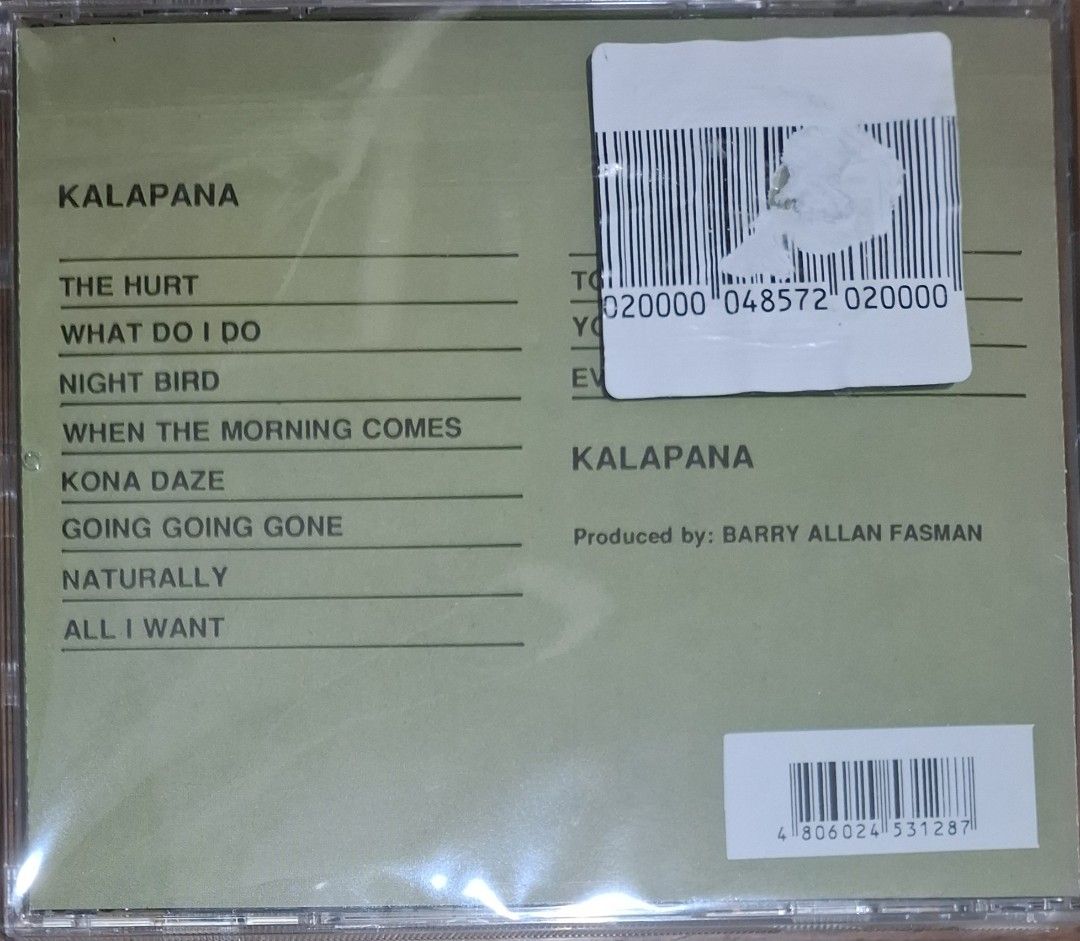 (CD) Kalapana: Kalapana (Category: CDs & DVDs) located in Makati City. Submitted by decluttermp (Listing ID 1458959733, Image 2). Description: - Kalapana: Kalapan - New - Includes tracks: The Hurt, What Do I Do, Night Bird, When The Morning Comes, Kona Daze, Going Going Gone, Naturally.....
