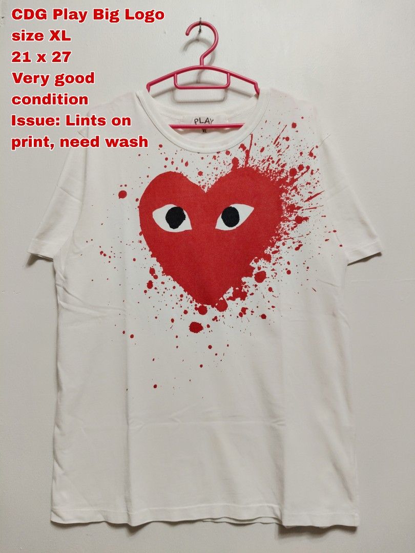 CDG Play Shirt (Category: Tshirts & Polo Shirts ) located in Makati City. Submitted by mugen.archive (Listing ID 1459041082, Image 1). Description: Authentic size XL issue Lints on Print, slight fade color on print Just scroll my wall for my curated items. Follow also my page on Fb. Mugen Archive. Thank you.