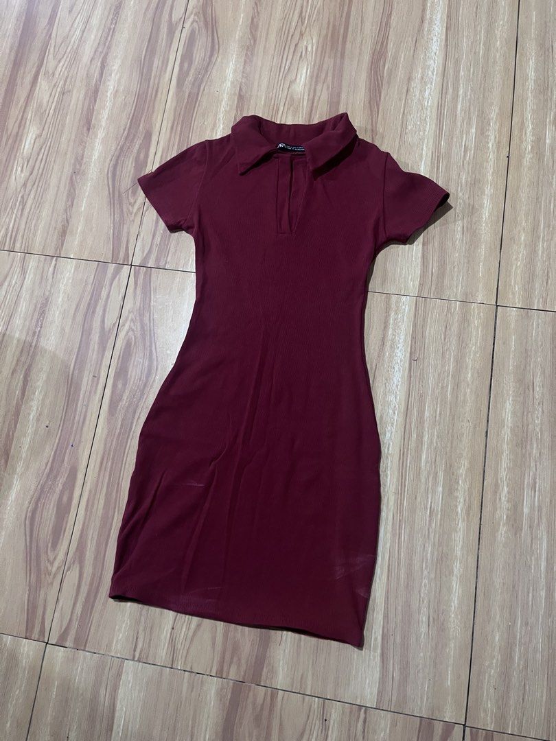 Collared Short Sleeve Bodycon Mini Dress (Category: Dresses) located in Subic. Submitted by httpsuflea (Listing ID 1459044797, Image 3). Description: - maroon ribbed mini dress - best fit: xs to med - rfs: declutterring.