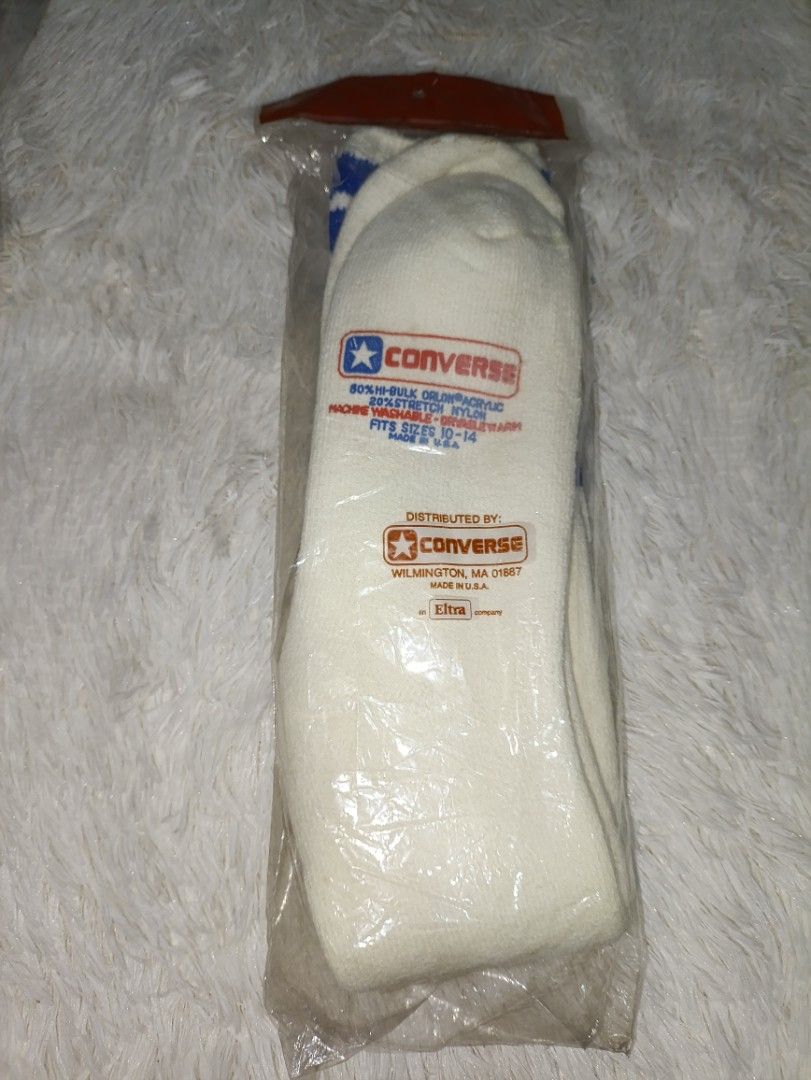 Converse Professional Athletic Socks - White/Blue - Size 10-14 (Category: Socks) located in Bacoor. Submitted by MommahAnnaOnlineShop (Listing ID 1458994834, Image 2). Description: - Vintage Converse athletic socks - Classic white with blue stripes and star logo - Made with 80% -Bulk Orlon/Acrylic and Nylon for warmth and stretch - Fits shoe sizes 10-14 - Distributed by Converse, Wilmington, MA - Made in U.S.A. by Elan Company.