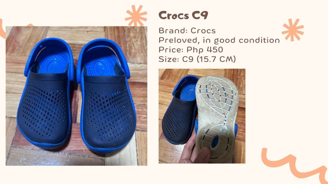 Crocs sandals (Category: Babies & Kids Fashion) located in Quezon City. Submitted by fierceflower_40d2c8 (Listing ID 1458893615, Image 1). Description: Preloved CROCS sandals for boys Php 450/sandal.