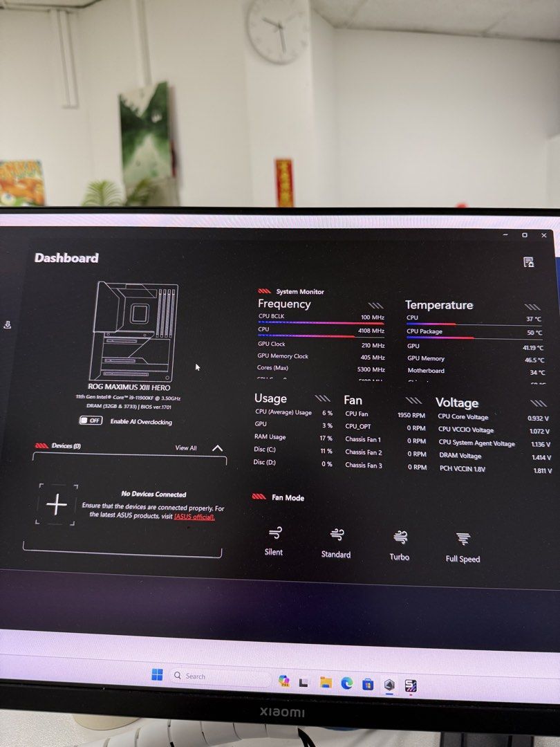 Custom Desktop PC Computer - Intel i9 11900KF and RTX 3080 10G (Category: Desktops) located in Singapore. Submitted by keanetobuild (Listing ID 1459020117, Image 3). Description: Client upgraded to a brand new PC. Selling on his behalf, in good condition, 1 month warranty. Industrial tested and passed all tests. Free delivery. Perfect for gaming and/or workstation without breaking the bank and with peace of mind. - ASUS ROG STRIX MAXIMUS XIII HER