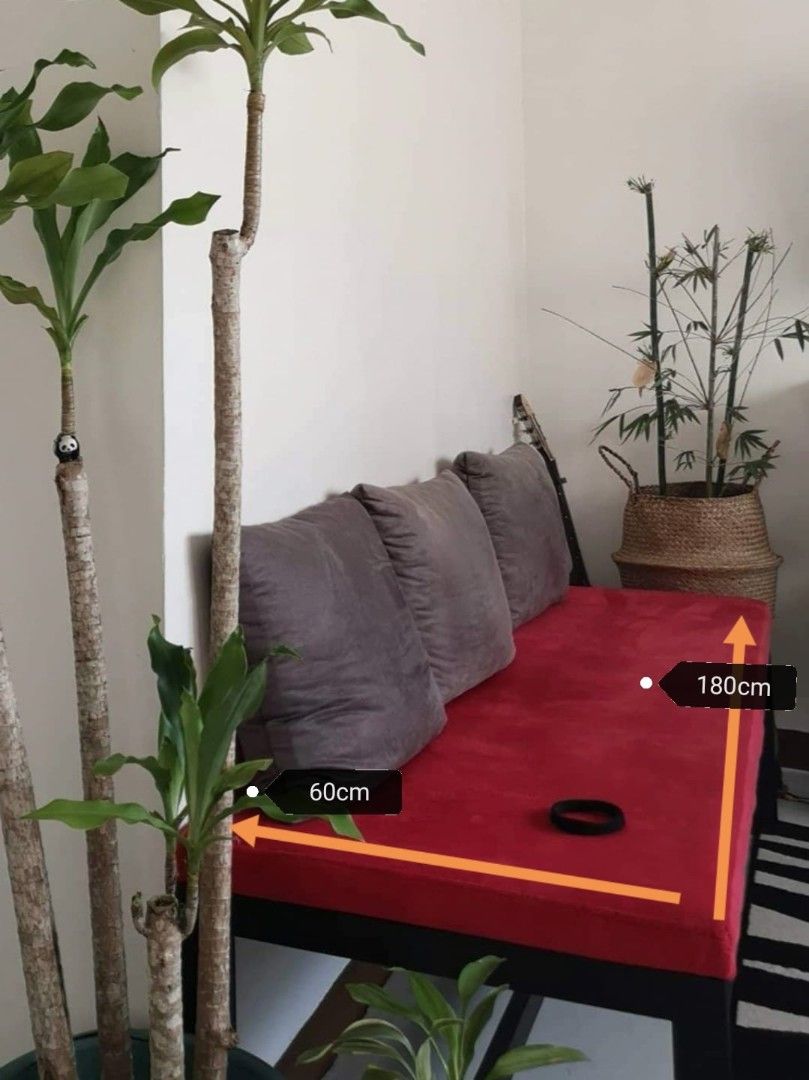 Custom-made Divan Backless Daybed Sofa (Category: Chairs) located in Binan City. Submitted by fabpanda (Listing ID 1458942050, Image 2). Description: Pls make reading a habit :)) 💯 AVAILABLE until marked sold 💯 LAST PRICE thanks for your offer 💯 NO ISSUES unless stated in description below ❤️ INTERESTED? thank youuu, let's proceed with payment and shipment! :)) ------------- This is a customized one. Foam is uratex. Red textile is velvety. Hin