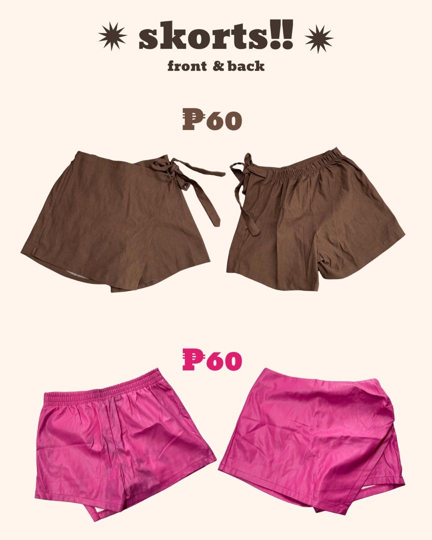 Cute Skorts - Brown and Pink (Category: Skirts) located in San Jose del Monte. Submitted by haiixaa (Listing ID 1458965408, Image 1). Description: 𝐁𝐫𝐨𝐰𝐧 𝐑𝐢𝐛𝐛𝐨𝐧 𝐓𝐢𝐞 𝐒𝐤𝐨𝐫𝐭 𝐂𝐨𝐝𝐞: S001 𝐒𝐢𝐳𝐞: M - L 𝐏𝐫𝐢𝐜𝐞: ₱60 𝐂𝐨𝐧𝐝𝐢𝐭𝐢𝐨𝐧: Good pre-loved condition. 𝐃𝐞𝐭𝐚𝐢𝐥𝐬: Brown cotton linen skort with a cute ribbon tie detail. 💌To claim, comment “𝐌𝐈𝐍𝐄 + 𝐂𝐎𝐃𝐄”. First to claim, first served. — 𝐏𝐢𝐧𝐤 𝐒𝐢𝐦𝐩𝐥𝐞