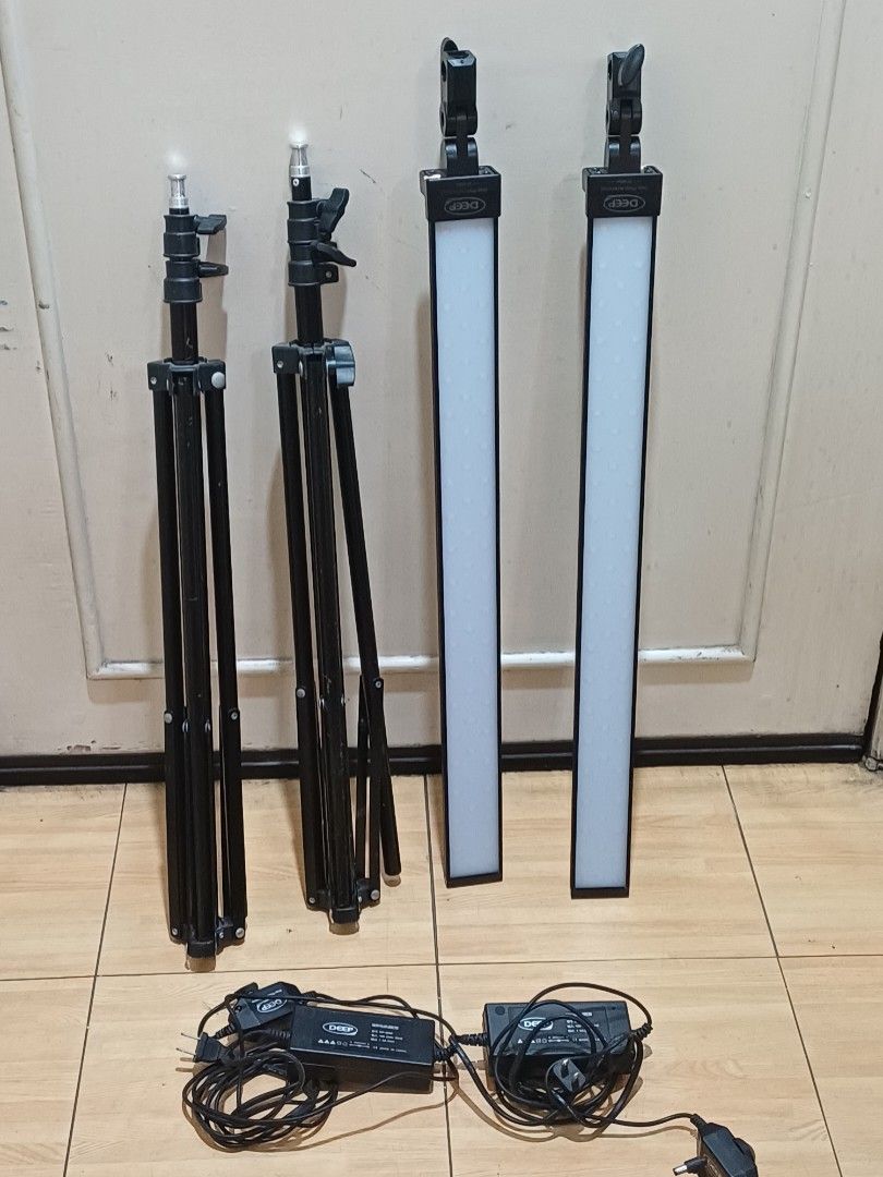 DEEP Professional LED Light Sticks DP-6030s with Power Adapters Stands (Category: Lighting & Studio Equipment) located in Mandaluyong City. Submitted by vefj888 (Listing ID 1454210331, Image 2). Description: Pair of DEEP Professional DP-6030S LED light with adjustable brightness. With autovolt power adapters, adjustable height stands. Great for photography or videography setups. Ready for use..