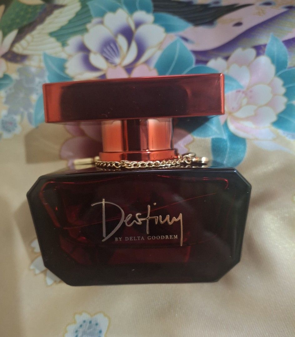 Destiny by Delta Goodrem Perfume 30 ml (Category: Fragrance & Deodorants) located in Iloilo. Submitted by rina101 (Listing ID 1458967917, Image 1). Description: - Authentic Destiny by Delta Goodrem perfume 30 ml - Unique dark red faceted bottle design - Shiny red cap - Ideal for perfume collectors or as a special gift.