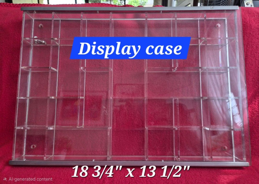 Display Case, polycarbonate, used (Category: Storage Boxes & Baskets) located in Makati City. Submitted by maydeleo1 (Listing ID 1459046068, Image 2). Description: Display cases, Polycarbonate, used 16" x 13" - Php300 18 3/4" x 13 1/2" - Php400 Prices are negotiable. Bundle prices available too. Ideal for mini perfume collection or Other collections. These are used and show some signs of wear. Not all screws for hanging are available. RFS Declutt