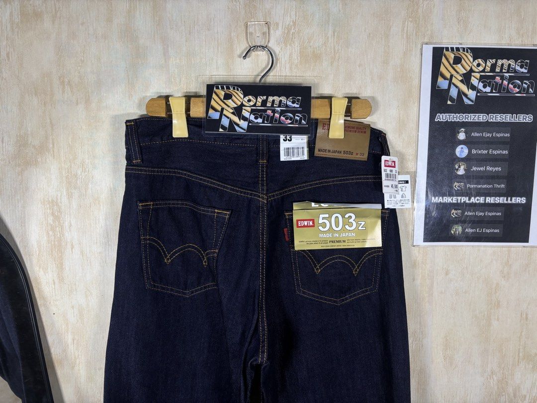 EDWIN DENIM PANTS MADE IN JAPAN (Category: Jeans) located in Cabuyao City. Submitted by pormanation-thrift-store (Listing ID 1459049090, Image 3). Description: EDWIN DENIM PANTS MADE IN JAPAN Condition: NEW WITH TAGS Color rate: 10/10 Size: 33 Dimes: 34”Wx41”L Issue: NONE‼️ Price: 1800.