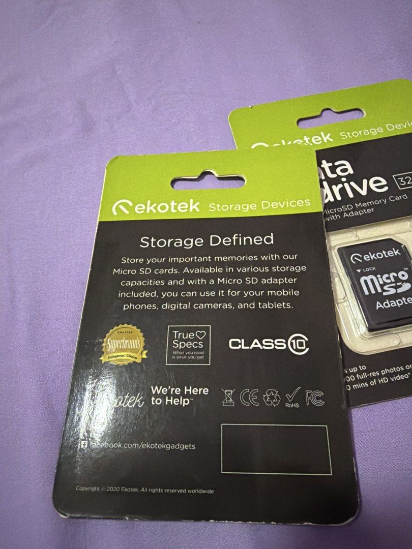 Ekotek Memory Card 32gb (Category: Hard Disks & Thumbdrives) located in Morong. Submitted by Kaycer00 (Listing ID 1458956208, Image 3). Description: Original Ekotek 32gb Memory Card with adapter. Bought in Abenson for multiple devices but these 2 di ko na naopen since I don’t need them na. Perfect for your camera, phone, tablet and cctv 2100 for both 1200 each Or make an offer po. Bought this for 1499 each sa Abenson. Selling low decluttering na 
