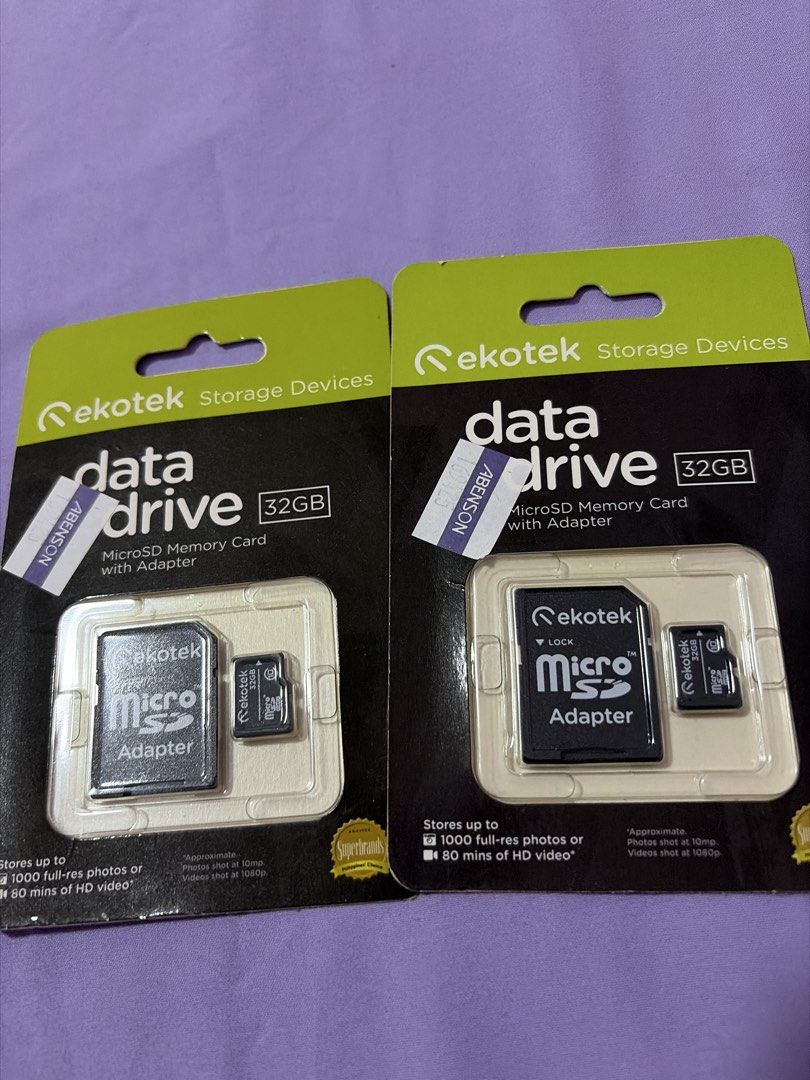 Ekotek Memory Card 32gb (Category: Hard Disks & Thumbdrives) located in Morong. Submitted by Kaycer00 (Listing ID 1458956208, Image 2). Description: Original Ekotek 32gb Memory Card with adapter. Bought in Abenson for multiple devices but these 2 di ko na naopen since I don’t need them na. Perfect for your camera, phone, tablet and cctv 2100 for both 1200 each Or make an offer po. Bought this for 1499 each sa Abenson. Selling low decluttering na 