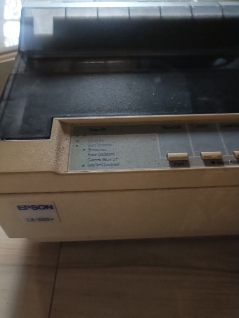 Epson LX-300+ Dot Matrix Printer (Category: Printers, Scanners & Copiers) located in Quezon City. Submitted by imquintano (Listing ID 1458950126, Image 3). Description: - Epson LX-300+ Dot Matrix Printer - Reliable workhorse for printing documents, receipts, and forms - Features various font options: Draft, Roman, Sans Serif - Includes Tear Off and LF/FF functions - Power cable included.