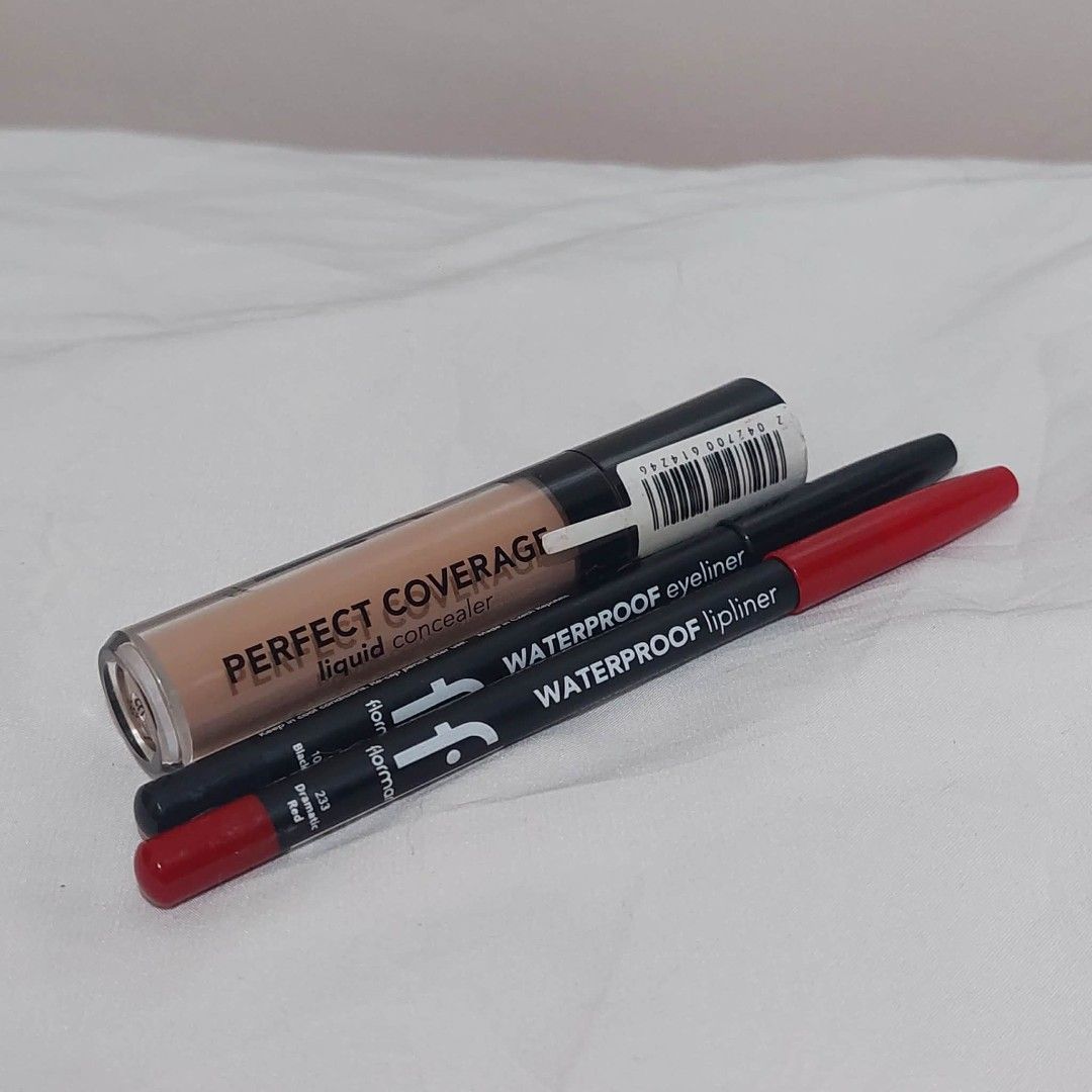 Flormar Liquid Concealer, Eyeliner & Lipliner Set (Category: Makeup) located in Pasig City. Submitted by Secondlovething (Listing ID 1458945560, Image 1). Description: -SOLD PER BUNDLE - Flormar Liquid Concealer (Neutral Shade) - Black Waterproof Eyeliner - Bold Red Waterproof Lipliner - Versatile for everyday or night out looks.