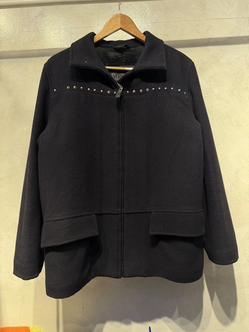 Gianni Versace (Authentic) (Category: Coats, Jackets and Outerwear) located in Quezon City. Submitted by macleen17 (Listing ID 1459067573, Image 1). Description: Gianni Versace Size L to XL Eccellent Condition Black Color Mini Circle Metal design in fornt Made in Italy .