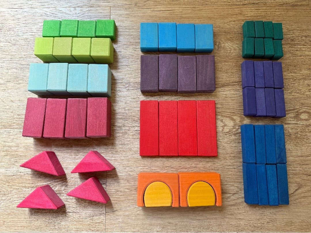Grimm’s 60 Coloured Geo Blocks (Category: Lego & Building Sets) located in Antipolo. Submitted by maricarbs (Listing ID 1458933250, Image 1). Description: Please see pics for flaws. The rest of the blocks are in almost new condition..