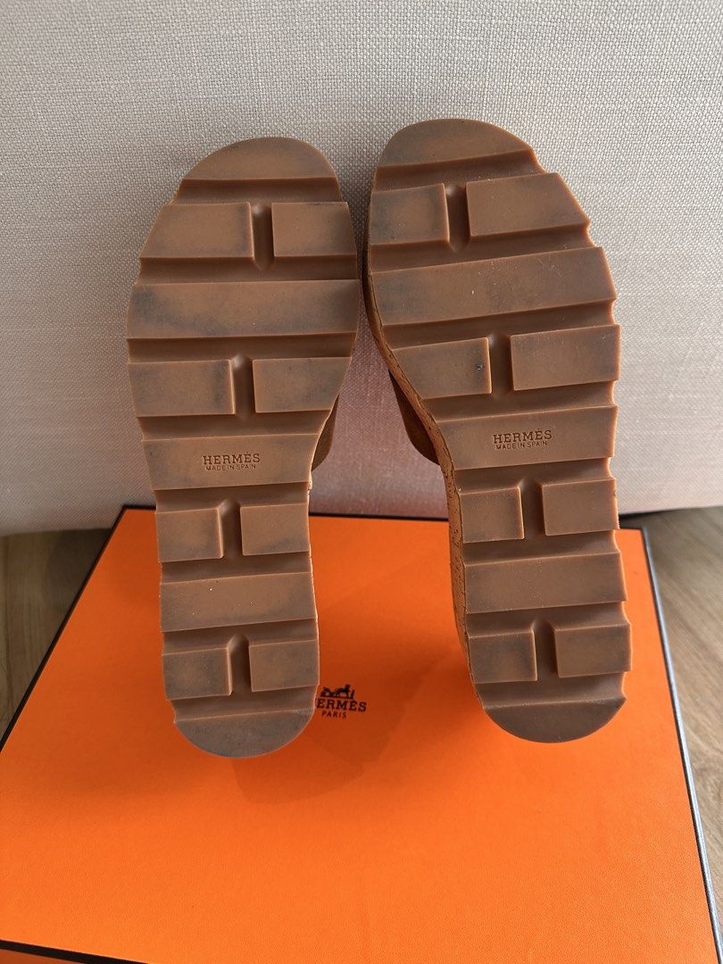 H Eze 30 Sandals size 38 (Category: Flats & Sandals) located in Quezon City. Submitted by clothesrack24 (Listing ID 1458937501, Image 3). Description: Used twice only - H EZE 30 wedge sandals in suede beige - Color: Suede Terre Ambree - like dark toupe - Cork wedge sole - Iconic H strap design - Includes H dust bags and box - Made in Spain stamp - Super comfortable and stylish.