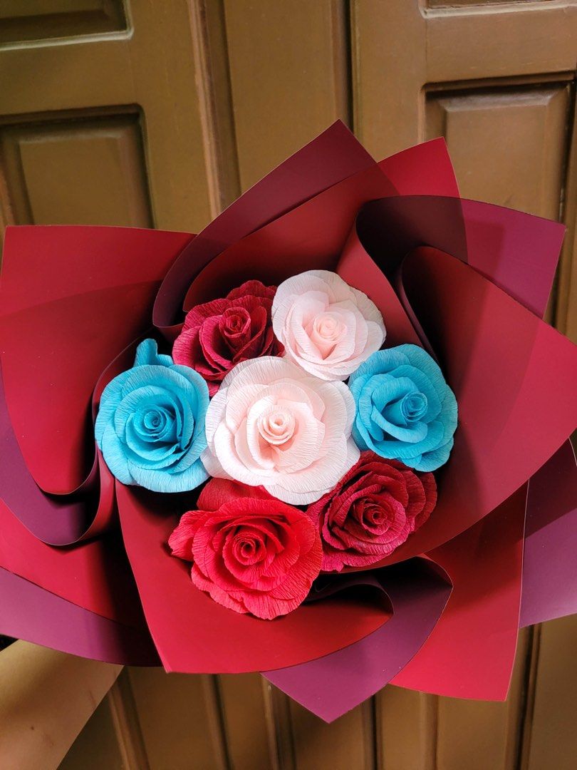 Handmade Paper Flower Bouquets - Custom Colors Available (Category: Flowers & Bouquets) located in Rodriguez. Submitted by krameel99 (Listing ID 1458948683, Image 1). Description: - Beautiful handmade paper flower bouquets - Perfect for gifts, decorations, or special occasions - Available in various colors: red, pink, blue, and white roses - Each bouquet is carefully crafted with attention to detail - Makes a lovely and lasting gift - Custom colo